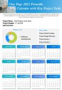 One page 2022 printable calendar with key project tasks presentation report infographic ppt pdf document