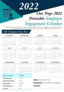 One page 2022 printable employee engagement calendar presentation report infographic ppt pdf document