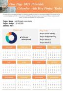 One page 2023 printable calendar with key project tasks presentation report infographic ppt pdf document