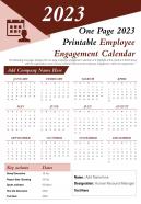 One page 2023 printable employee engagement calendar presentation report infographic ppt pdf document