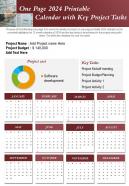 One Page 2024 Printable Calendar With Key Project Tasks Presentation Report Infographic PPT PDF Document