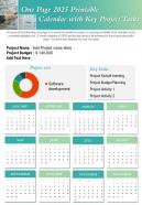 One page 2025 printable calendar with key project tasks presentation report infographic ppt pdf document