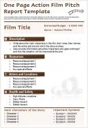 One page action film pitch report template presentation report infographic ppt pdf document