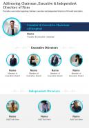 One page addressing chairman executive and independent directors of firm infographic ppt pdf document