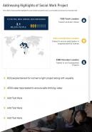 One page addressing highlights of social work project template 198 infographic ppt pdf document