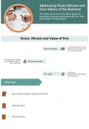 One page addressing vision mission and core values of the business template 388 ppt pdf document