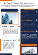One page architecture work samples report presentation report infographic ppt pdf document