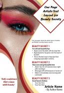 One page article text layout for beauty secrets presentation report infographic ppt pdf document