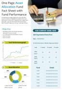One page asset allocation fund fact sheet with fund performance presentation infographic ppt pdf document