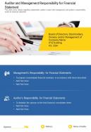 One page auditor and management responsibility for financial statement report infographic ppt pdf document
