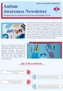 One Page Autism Newsletter Bifold Presentation Report Infographic PPT PDF Document
