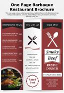 One page barbaque restaurant brochure presentation report infographic ppt pdf document