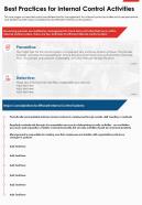 One Page Best Practices For Internal Control Activities Presentation Report Infographic PPT PDF Document
