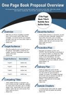One Page Book Proposal Overview Presentation Report Infographic PPT PDF Document