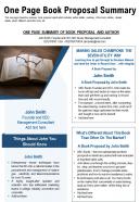 One page book proposal summary presentation report infographic ppt pdf document
