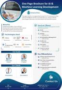 One Page Brochure For AI And Machine Learning Development Presentation Report Infographic PPT PDF Document