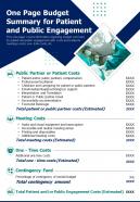 One page budget summary for patient and public engagement report ppt pdf document