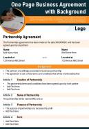 One page business agreement with background presentation report infographic ppt pdf document