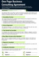 One page business consulting agreement presentation report infographic ppt pdf document