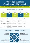 One page business contingency plan matric presentation report infographic ppt pdf document