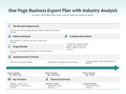 One Page Business Export Plan With Industry Analysis