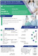 One Page Business Flyer For Hospital Presentation Report Infographic PPT PDF Document