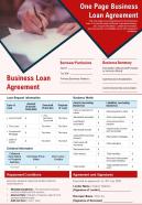 One page business loan agreement presentation report infographic ppt pdf document