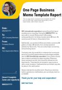 One page business memo template report presentation report infographic ppt pdf document