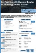 One page capability statement template for technology solution provider report infographic ppt pdf document