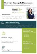 One page chairman message to stakeholders template 396 presentation report infographic ppt pdf document