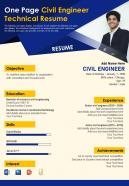 One page civil engineer technical resume presentation report infographic ppt pdf document