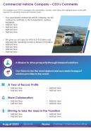One page commercial vehicle company ceos comments template 179 infographic ppt pdf document
