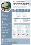 One Page Company Executive Summary Report With Financial Highlights Presentation Report Infographic Pdf Document