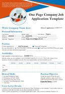 One page company job application template presentation report infographic ppt pdf document