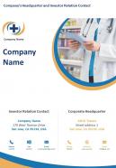 One page company name contact us page pharma product review report infographic ppt pdf document