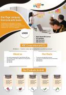 One Page Company Overview With Goals Presentation Report Infographic PPT PDF Document