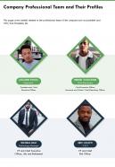 One page company professional team and their profiles infographic ppt pdf document