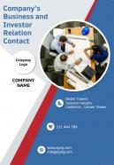 One page companys business and investor relation contact template 86 infographic ppt pdf document