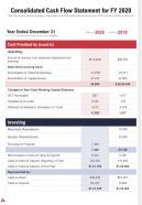 One Page Consolidated Cash Flow Statement For FY 2020 Template 205 Presentation Report Infographic PPT PDF Document