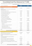 One page consolidated cash flow statement for fy 2020 template 330 report infographic ppt pdf document