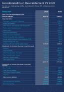 One Page Consolidated Cash Flow Statement FY 2020 Template 358 Report Infographic PPT PDF Document