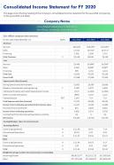 One page consolidated income statement for fy 2020 template 128 report infographic ppt pdf document