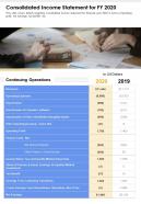 One page consolidated income statement for fy 2020 template 133 report infographic ppt pdf document