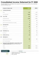 One page consolidated income statement for fy 2020 template 405 report infographic ppt pdf document