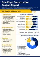 One Page Construction Project Report Presentation Report Infographic PPT PDF Document