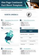 One page continent fact sheet template presentation report infographic ppt pdf document