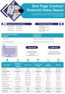 One page contract financial status report presentation infographic ppt pdf document