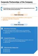 One page corporate partnerships of the company presentation report infographic ppt pdf document