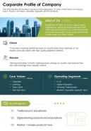 One page corporate profile of company presentation report infographic ppt pdf document