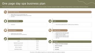 One Page Day Spa Business Plan
